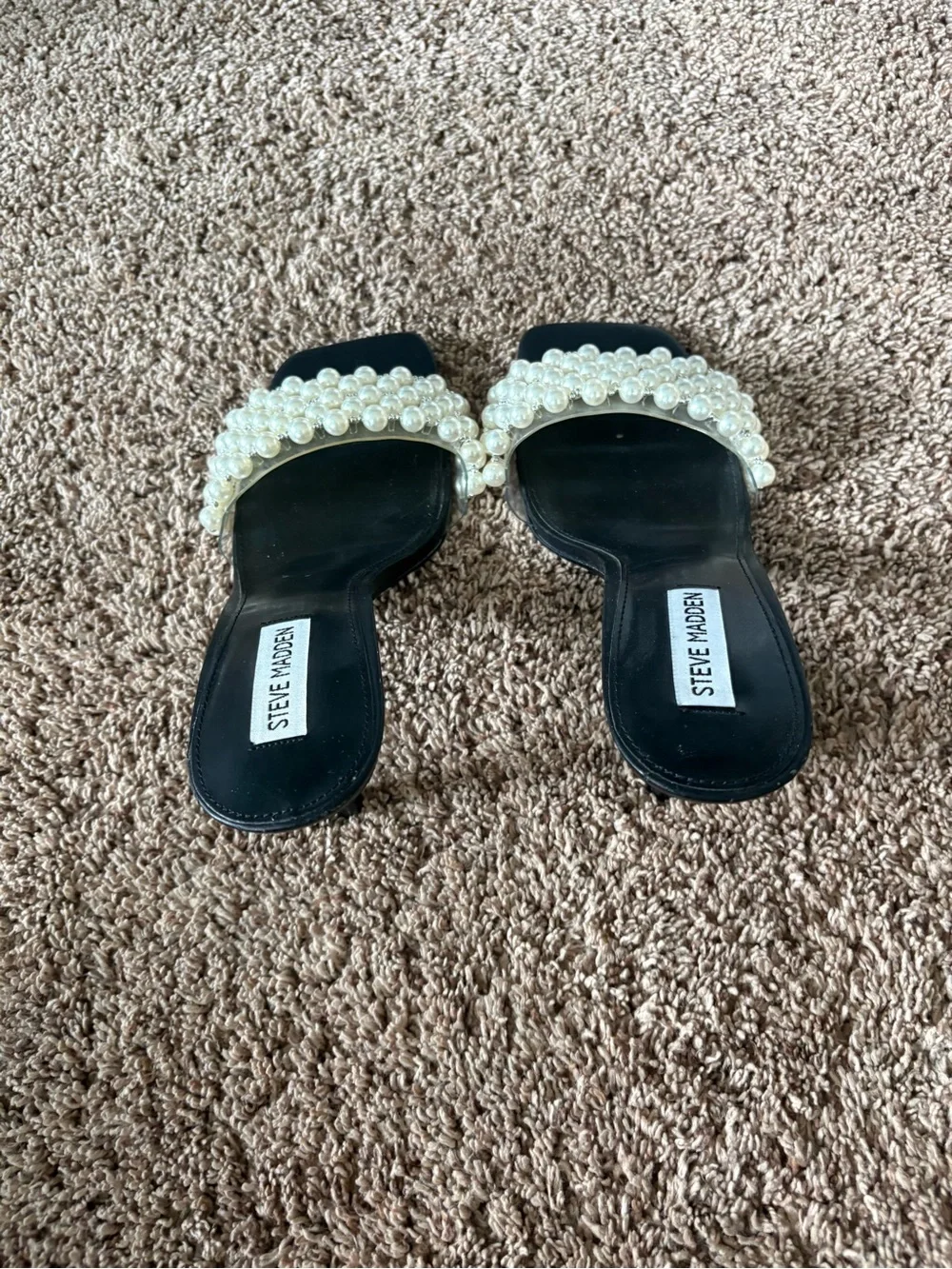 Steve Madden Black Heeled Sandals with Pearl Accents - Picture 3 of 6